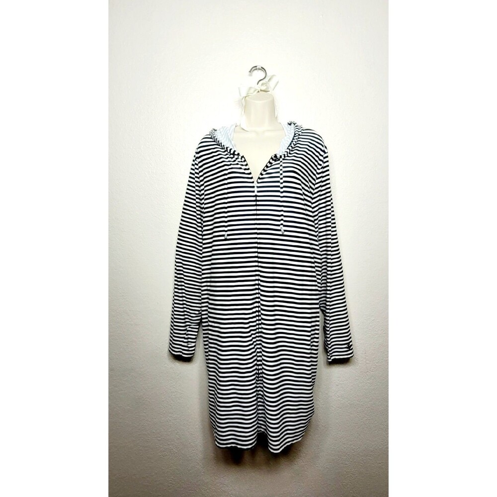 COOLIBAR Wailea Swim Cover-Up PLUS 3X Women UPF 50 Zip Hood Pocket Stripe CRUISE